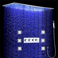 Bathroom LED Shower Set 500x1000MM Ceiling Large Rain ShowerHead Panel Thermostatic Shower Faucets With Massage Body Jets209g