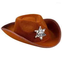 Berets Star Shape Badge Decor Cowgirl Hats For Women Men Thickened Fabric Cowboy Hat With Curved Brim Jazz Casual