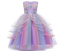2021 New Summer Teenager Girls Dresses Cartoon Unicorn Appliques para fiesta de piano de boda Realice ropa para niños E06062186136