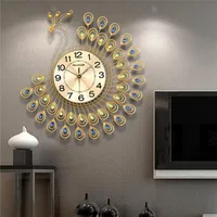 Grand paon diamant en or 3D Ilent moderne horloge murale en m￩tal montre pour la maison de salon d￩coration bricolage Crafts Ornaments Gift 53x5283x