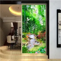 3d Tapete Custom Po das Wandbild 3D Frisches Bambuswaldwasser und Reichtum Blumen Veranda Hintergrund Wand -Muual -Papier für Wände 3 D249Q