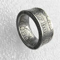 Anelli di monete anelli annati fatti a mano da Kennedy Half Dollar Silver Plated Us Times 8-16#215h