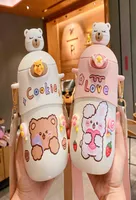 500 ml Kawaii Bear Thermos Bottle Cute Kids Straw Water Bottle Isolated Stainless Steel Student Girls Thermal Drink Flaskor 211017298824