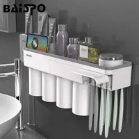 Baispo Magnetic Adsorption Zahnbürstenhalter mit 4 Tassen Wandmontage Badezimmer Lager Rack Hülle Badzubehör Set SH190919180a