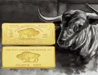 Americano inteiro 1 Troy once Fine Bronze Bar The USA Buffalo Design Fake Gold Bar com estojo de plástico para decoração e presente de casa8703178