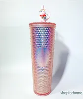Starbucks zodíaco gado coral rosa durian laser copo de palha copo 710ml Ano da sereia de ox Plástico Casa de café fria caneca GREST3014523