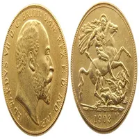 İngiltere nadir 1903 İngiliz madeni para kralı Edward VII 1 Sovereign Matt 24-K Gold Kaplama Kopya Paraları 239N