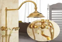 Tuqiu Bath and Shower Faucet Gold Brass Jade Set Wall Mounted Rainfall Hand Bathroom Sets1458065