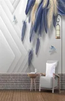 Пользовательские роскошные 3D Обои современные моды Light Light Luxury Painted Golden Blue Feather Threedimensy Silk Wallpaper 4725187