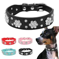 2018 S Didog Rhinestone Cog Collar Diamante Pet Netlace Bling Cat Leatherips Blue Pink Black Red for Small Medium Dogs276n