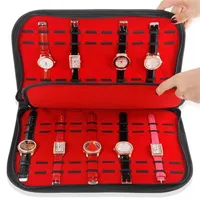 10 20 cuadrículas Relojes de cuero con cremallera Velvet Wallwatch Display Caja de almacenamiento Bandeja de joyería de viaje Organizador de estantería13253