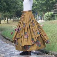 Scherma Tiyihailey Big Hem Fashion Long Maxi A-Line Elastic Women Women Cotton Stamping Flower Gonna irregolare