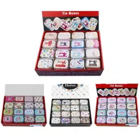 12pieces Lot Portable Mini Metal Tin Box Multipelmönster Printing Mac Makeup Jewelry Pill Storage med lock Presentförpackning 210914295Y