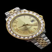 New President Day Date 18K Gold Perp￩tuo Luxo Mens Assista Big Diamond Belief Gold A￧o inoxid￡vel Original Strap Men autom￡tico WA261B