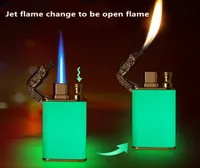 New Torch Luminous Lighter Jet Gas Butane Inflatable Windproof Cigarette Lighters Double Flame Creative Smoking Accessories Gadget5246335