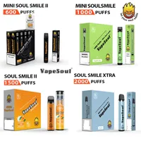 Venda oficial de vapsoul e cigarros eletrônicos Mini Soul Smile II XTRA 600 1000 1500 2000 Pufos 2ml 4ml 5ml 6ml Vape Pens TPD Compatível para todo o país