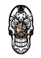 死んだDia de Los Muerte Mexican Skull Vinyl Record Record Wall Clock with LED Gothic Sugar Skull Watch Home Decor X0728795544