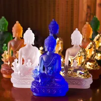 Statue de Bouddha Pharmaciens Lapis Lazuli Light 4 Colors Blue Green blanc Amber Glaze Gold Medicine Guru Bouddha Bouddhisme Statue dans le CO256Y