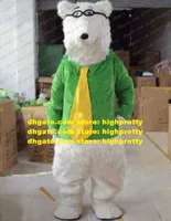 Knowledgeable Mascot Costume White Bear Polar Bear Sea Bears Fancy Dress With Short Eyebrows Green Shirt Yellow Tie No.6820