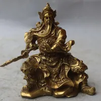 Nuovo cchina Ancient Hero Brass Dragon Guan Gong Guan Yu Warrior God Sword Statue Healing Medicine Decoration 100% Bronze295J