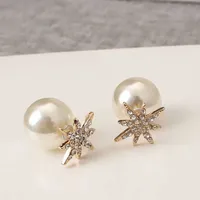 Charm Simple Star Round Ball Double Sided Imitation Pearl Stud örhängen för kvinnor Fashion Crystal Snowflake Earring Wedding Jewelry J221107