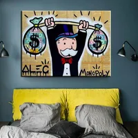 Alec Monopoly Graffiti Handwerk Ölmalerei auf Leinwand schwere Dollar Home Decor Wall Art Painting 24 36inch No Stretch223Q