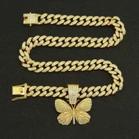 Pendant Necklaces Hiphop diamond Cuba chain hip hop Diamond Butterfly Pendant Necklace Fashion Brand punk Necklace