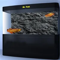 MR TANK 3D 효과 검은 색 질감 수족관 배경 포스터 HD 암석 석재자가 어택 형 어항 배경 장식 Y200917219F