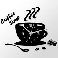 3D DIY Acrylic Wall Clock Modern Kitchen Home Home Time Coffee Clock Cuct Shape Sticker Hollow Numeral Clock251W