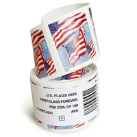 2022 Forever USA Flag Roll of 100 Primera clase Servicio postal de la boda Sobres de boda Correo postal