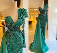 Prom Dresses Emerald Green Mermaid One Shoulder Sequins Party Dresses Ruffles Glitter Celebrity Custom Made Evening Gowns