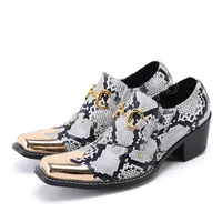 Zapatos para hombres Toe cuadrado de hierro de 6.5 cm Tacos de altura Shoes de cuero zapatos Slip On Fashion Handmade Party and Wedding Shoe