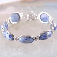 Länkarmband handgjorda smycken armband för kvinnor ovala hytt cabochon pärlor naturlig blå sodalit justerbar 7.5 "-9" 1 st h871