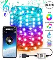 USB Fairy String Lights Music Sync Color RGB LED Strip Bluetooth App Control Copper Wire Corders For Christmas Party Wedding D￩co7113165