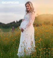 Baby Shower Maternity Pography Props Abito in pizzo Maxi Dress Elegante Gravidanza Po Shoot Women Maternity Plus Size Desident Q07138958651