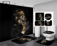 Black Tiger Animals Printed Shower Curtain Set Bathroom Bathing Screen Antislip Toilet Lid Cover Carpet Rugs Kitchen Home Decor 24141660