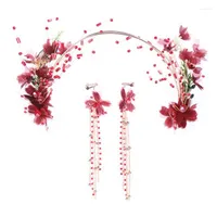 목걸이 귀걸이 세트 2022 절묘한 웨딩 티아라스 밝은 크리스탈 구슬 머리 밴드 긴 술 꽃 세련된 헤드웨어 10