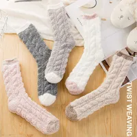 Socks Hosiery SVOKOR Coral Fleece Winter Mid Warm Cold Resistance Plus Velvet Thick Kawaii Candy Color Cotton Floor Sleep T221102