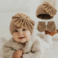 0-6м перчатки набор для новорожденных тюрбанской шляпы с большими шапкой для лука маленькие девочки милый капот капота неоната предотвращает царапины