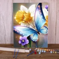 Pinturas Butterfly e Flower Paint by Numbers Pacote Acrílico tintas 50 70 Pintura em tela decoração de casa para crianças Arte