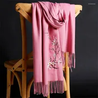 Halsdukar vinter varm broderi kashmir sjaal halsduk kvinnor 2022 damer sjal och wrap soild f￤rg pashmina tjocka kappor femme foulard