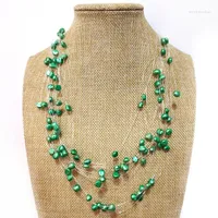 Pendant Necklaces 18-24 Inches Green Illusion 4-8mm Nugget Freshwater Pearl Multi-layered Necklace