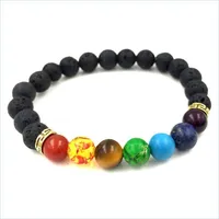 New 7 Pulsera de chakra con cuentas Hombres Black Lava Healing NCE Beads Reiki Buda Oraci￳n Yoga de piedra natural para mujeres Drop entrega Joyer￭a Dh7k2