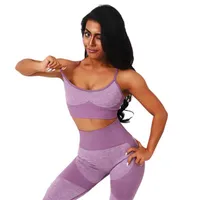 Set da yoga da 2 pezzi Donne da palestra per donne Sports indossano leggings Bras imbottiti abiti di fitness set228o senza soluzione di continuit￠