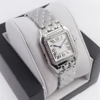 Women Watches 316L New Fashion 22 30mm Dial Dial de alta qualidade Prata Prata Aço inoxidável Quartz Lady Watch With Diamond Square Gift