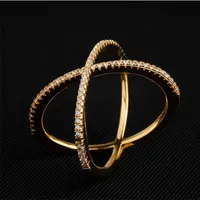 Nuovo Design X Shape Cross Ring per donne 925 Dichiarazione di diamanti in argento sterling Anello infinito con micro gioielli alla moda pavimentati