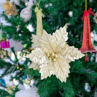 Dekorativa blommor 25 cm glitter Golden Christmas Flower Tree Ornament Diy Artificial Year Decoration Supplies