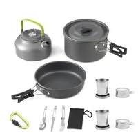 Camp Kitchen Outdoor Pots Pans Camping Cookware Picnic Cooking Set Non Stick Table Seary With Foldble Spoon Fork Kniv Kettle Cup 221107