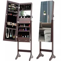 Storage Boxes Jewelry Cabinet Bedroom Furniture Makeup Dressing Table With Mirror Full Height Organizer Home Brown MDF