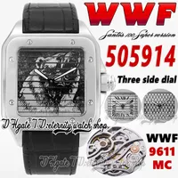 WWF WWF505914 A9611MC Automatisk herrklocka rostfritt st￥lfodral Bj￶rnm￶nster tre i en flip Dial Roman Markers Leather Strap 2022 Super Edition Eternity Watches